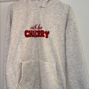 Heather Gray Hoodie with Red "Cherry" Script